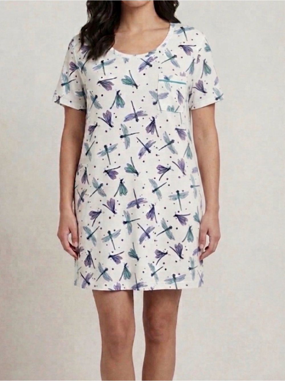 Soma Cool Nights Short Sleeve Sleep Shirt Nightgown Dragonfly Pattern Size XL